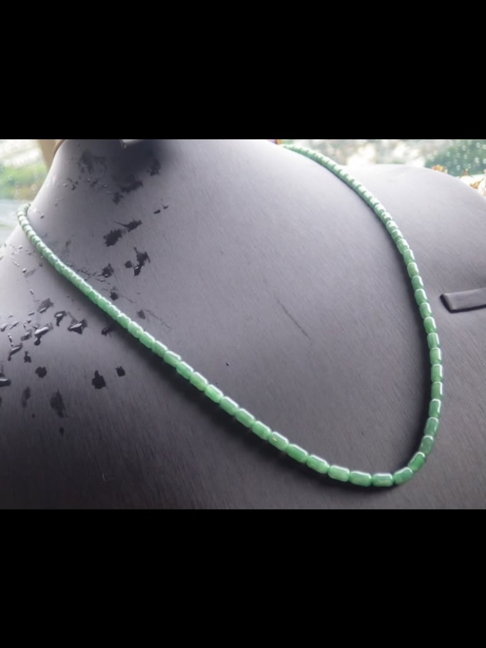 Certificate jadeite jade green stunning necklace rectangle 24inches beads